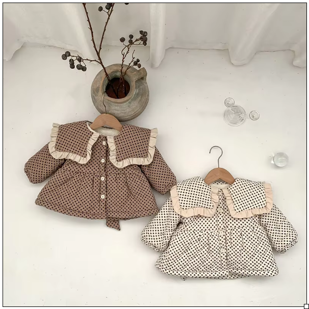 Baby Flower Motif Faux Fur Padded Coat