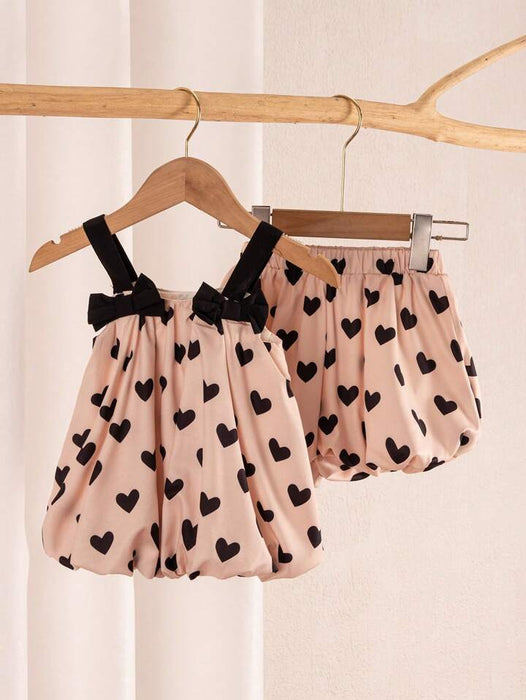 Baby Puffy Heart Print Top & Short Set