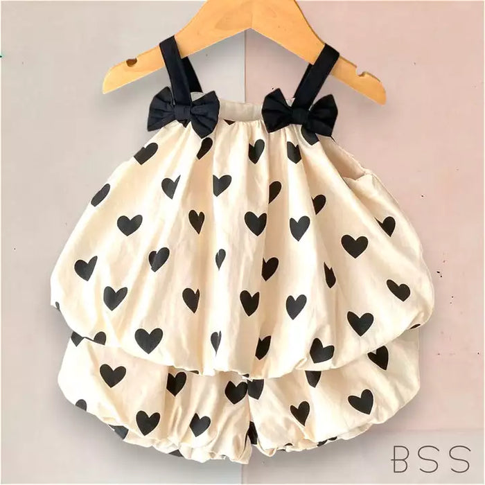 Baby Puffy Heart Print Top & Short Set