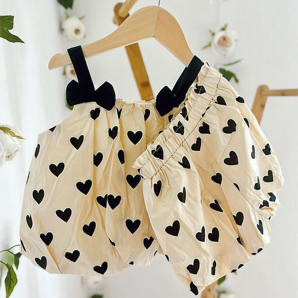 Baby Puffy Heart Print Top & Short Set