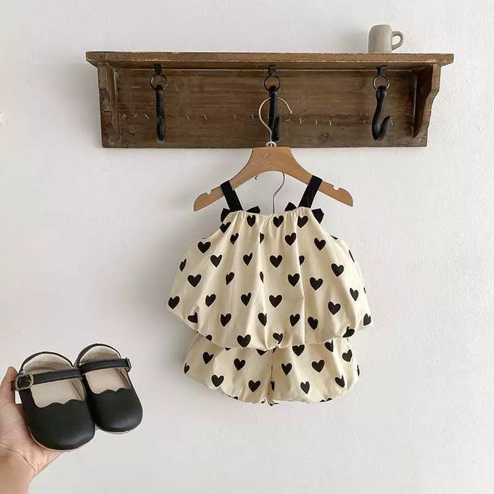 Baby Puffy Heart Print Top & Short Set