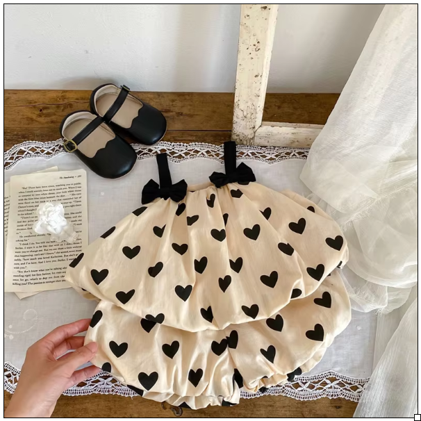 Baby Puffy Heart Print Top & Short Set