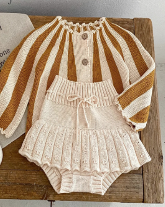 Baby Striped Knit Cardigan & Bloomer 2PCS Set