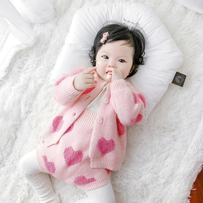 Baby Knit Heart Romper & Cardigan Set