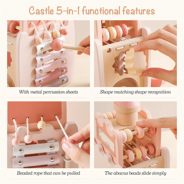 Montessori Toys Baby Wooden Castle Pink House 