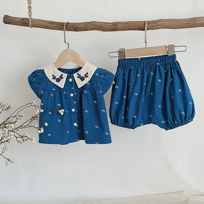 Baby Denim Embroidered Top and Short Set