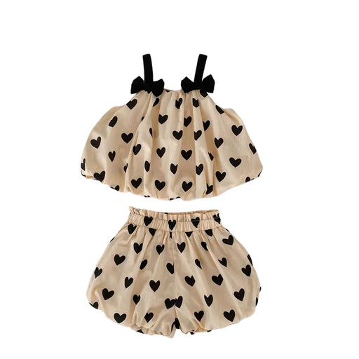 Baby Puffy Heart Print Top & Short Set