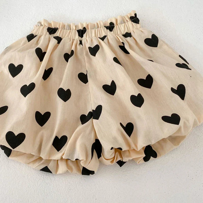 Baby Puffy Heart Print Top & Short Set