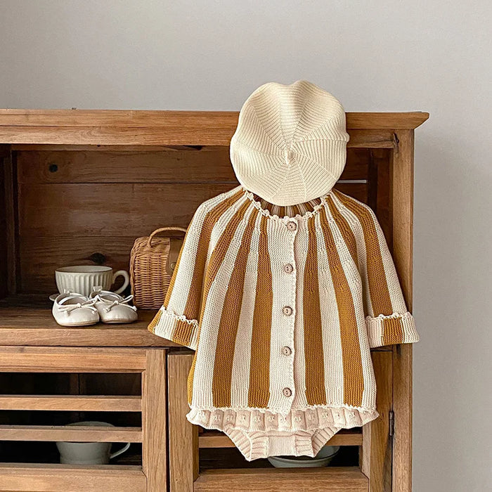 Baby Striped Knit Cardigan & Bloomer 2PCS Set