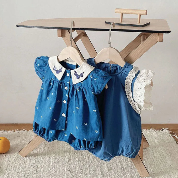 Baby Denim Embroidered Top and Short Set