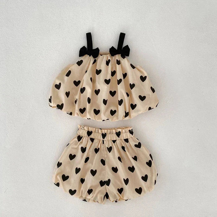 Baby Puffy Heart Print Top & Short Set