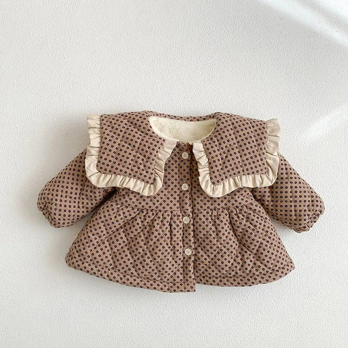 Baby Flower Motif Faux Fur Padded Coat