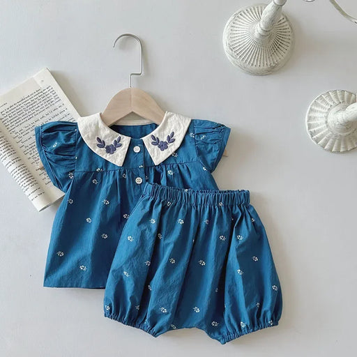 Baby Denim Embroidered Top and Short Set