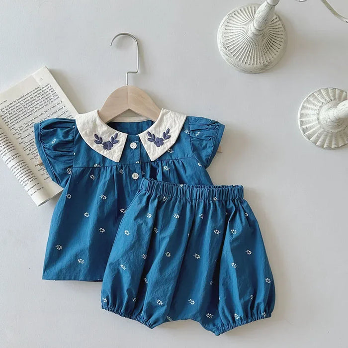 Baby Denim Embroidered Top and Short Set