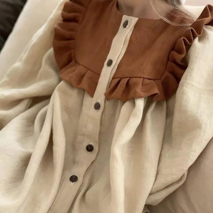 Girls Beige Linen Dress