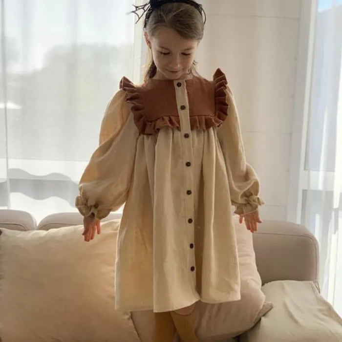 Girls Beige Linen Dress