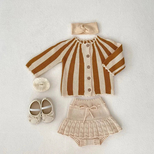 Baby Striped Knit Cardigan & Bloomer 2PCS Set